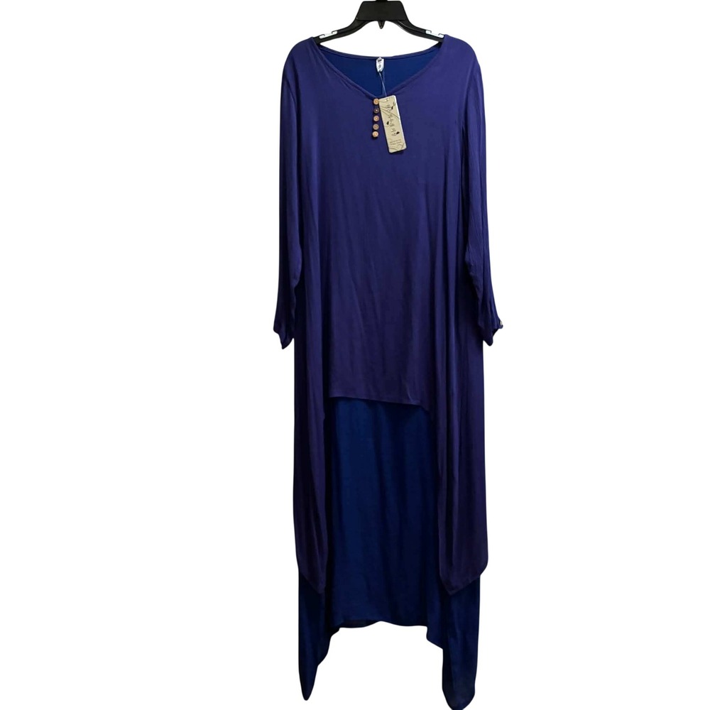 Hanyi Fushi Layered Tunic Womens 4XL Purple High Low Textured Boho Lagenlook